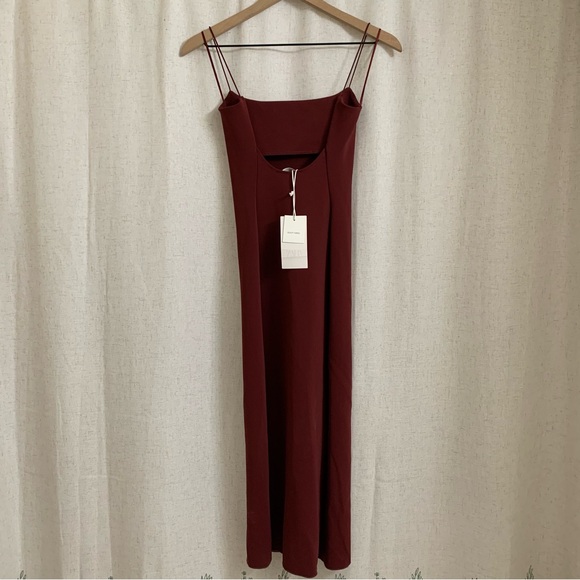 ZARA Bodycon Sculpt Fabric Burgundy Strappy Dress Long Small - Picture 2 of 5